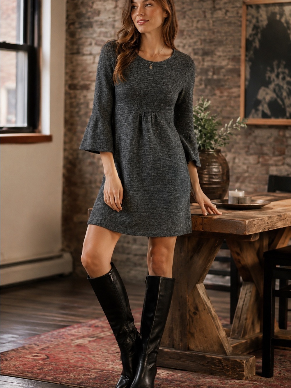 Max Studio A-line knit wool blend dress